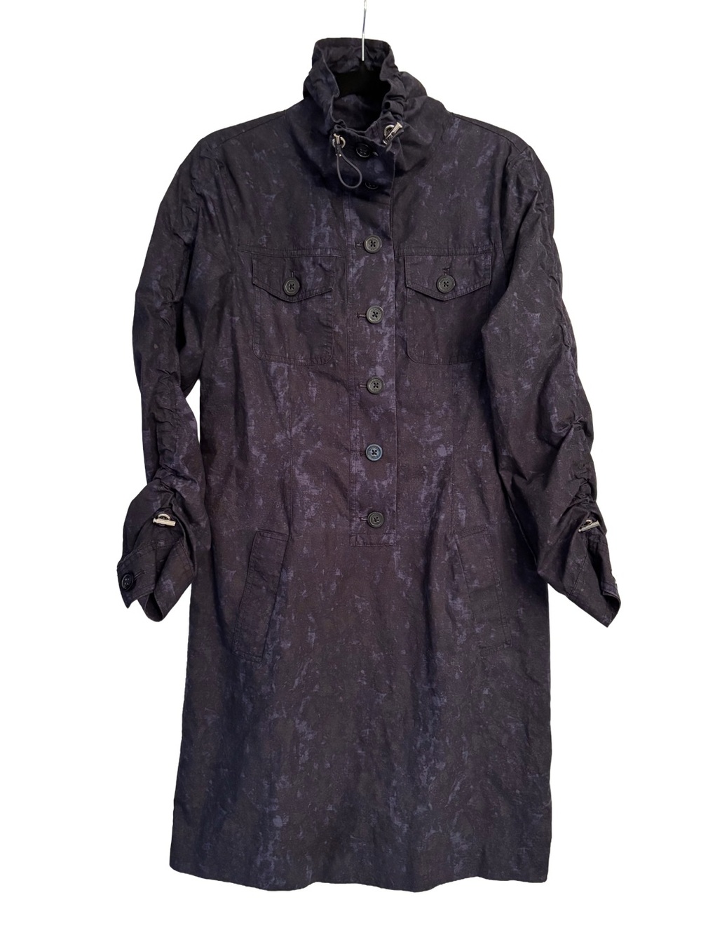 Michael Kors Navy Camo Scrunch Cinch Sleeve Shirt Dress - Picture 2 of 8
